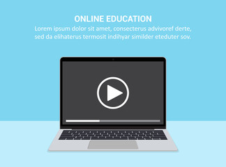 Poster - Laptop with online education in a flat design