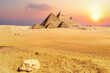 Famous Pyramids of Egypt at sunset, Giza