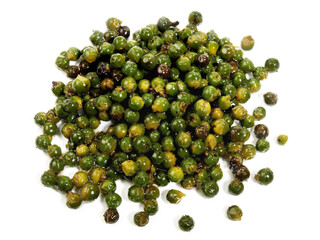 Wall Mural - Pickled Green Peppercorns on white Background Isolated