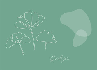 Wall Mural - Botanical vector background with Ginkgo biloba. Continuous one line drawing with abstract shape. Minimalistic and natural horizontal wallpaper. Vector illustration