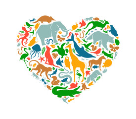 Wall Mural - Love wild animal concept heart shape icon isolated