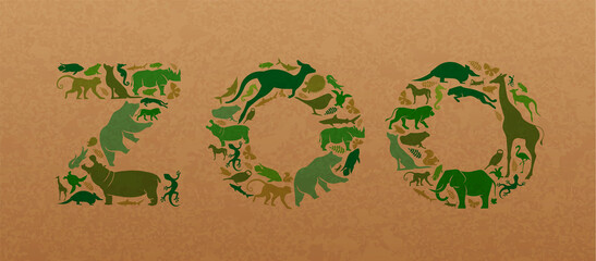 Green wild animal recycled paper zoo sign concept