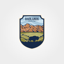 Badlands National Park Emblem Patch Vintage Vector Illustration Design, Travel Logo Collection Design
