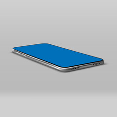 realistic smartphone with blue blank screen