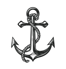 Anchor with rope symbol. Nautical concept sketch vector illustration