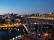 Sunset panorama of historic old town of Porto Ribeira district Douro riverside bank waterfront in Porto Portugal Europe
