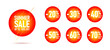 © YarM - Set of round price tags with discount percentage, red circles with yellow sun and numbers inside, advertising promo element