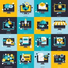 Wall Mural - business, technology and management icon set for websites and mobile applications. flat vector illus