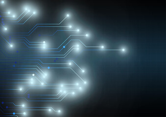 Wall Mural - Vector : Electronic circuit on blue grid