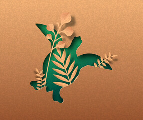 Sticker - Green papercut sea turtle nature leaf concept