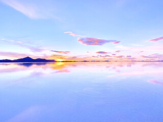 Wall Mural - Magic sunrise sky over beautiful lake in spring morning, calm water, zen, meditation, tranquility, angel heaven, dream.