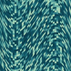 Pixel pattern background of vector marine blue wave seamless square mosaic