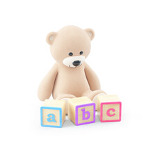 3d Illustration Of Teddy Bear With Abc Blocks