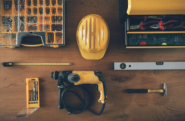 Wall Mural - Construction worker equipment, directly above