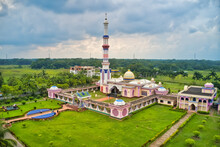 Aerial View Of Baitul Aman Jame Masjid, A Beautiful Islamic Mosque Complex In Wazirpur, Barisal District, Bangladesh.