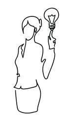 Wall Mural - One line drawing of  woman  shows thumb up at a burning light bulb.
One continuous line drawing of  woman  making an successful idea gesture.