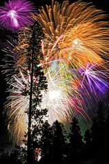 Wall Mural - USA, Colorado, Frisco. Spectacular July 4th fireworks display. (composite)