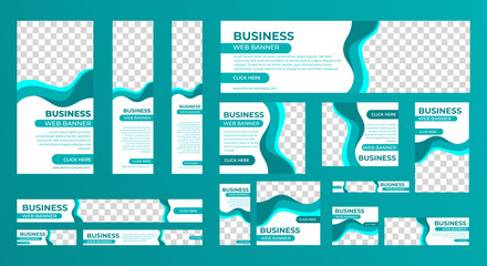 business banner design web template set, horizontal header web banner. modern green cover header bac