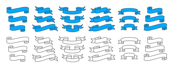Sticker - set of 36 ribbons in flat and line style. vintage ribbons elements for decor or emblems. vector clip