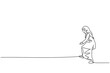 © Simple Line - Continuous one line drawing of young female Arabic entrepreneur walking go to the office. Success business manager minimalist concept. Trendy single line draw design vector graphic illustration