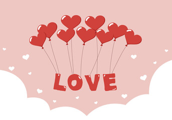 Wall Mural - happy valentines day card, balloons shape of hearts banner.