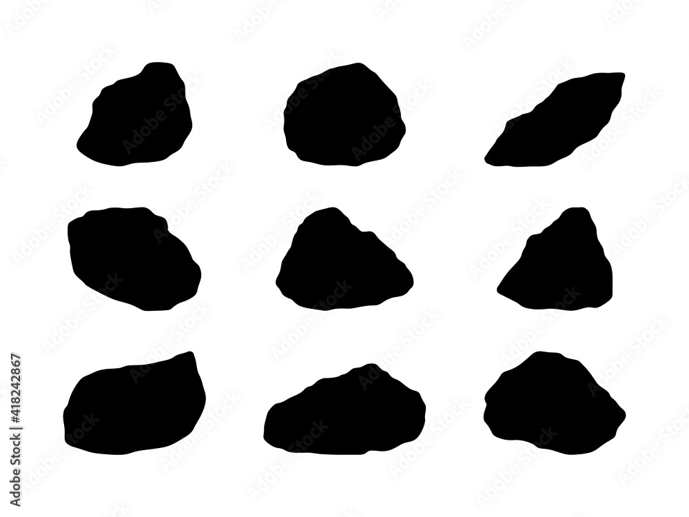 Black rock specimen set. Stone sample silhouette. - obrazy, fototapety, plakaty 