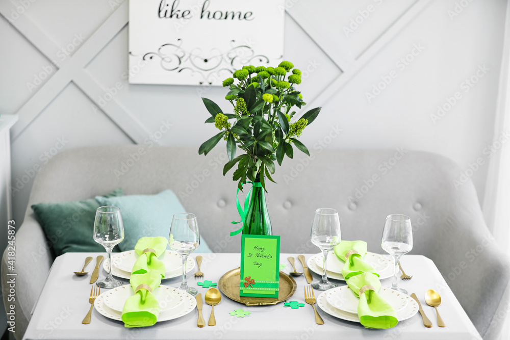Table set for St. Patrick's Day celebration