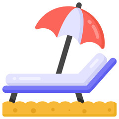 Sticker - 
Umbrella with bed denoting flat icon of beach bed 

