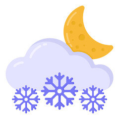 Canvas Print - 
Snowflakes falling from cloud with moon denoting snowy night icon

