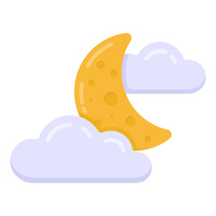 Sticker - 
Snowflakes falling from cloud with moon denoting snowy night icon

