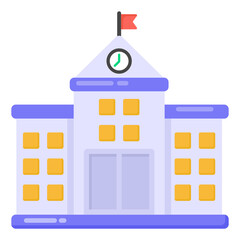 Sticker - 
School building in flat style icon 

