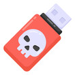 Hacked usb in flat style icon, system hardware memory device
