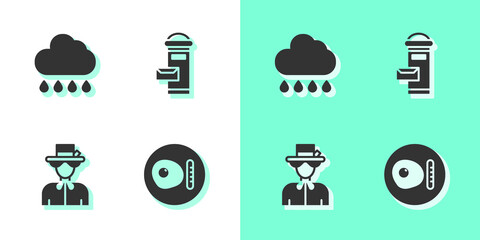 Canvas Print - Set British breakfast, Cloud with rain, Queen Elizabeth and London mail box icon. Vector.