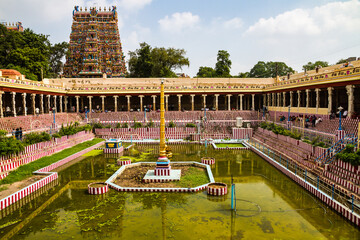 Meenakshi Sundareswarar Temple in Madurai. Tamil Nadu, India. It is dedicated to Meenakshi and to Lord Sundareswarar