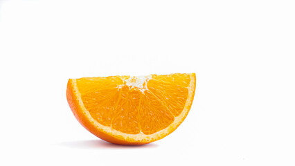 Wall Mural - Cut in half and slice a ripe orange fruit with golden yellow peel. Isolated on white background with shadow.