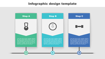 Sticker - Set Kettlebell, Weight plate and Dumbbell. Business infographic template. Vector.