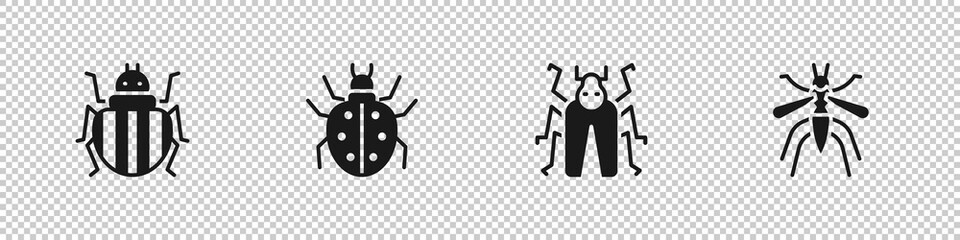 Poster - Set Colorado beetle, Mite, Beetle bug and Mosquito icon. Vector.