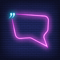 concept neon quote blank icon, colorful phrase vector illustration, isolated dark brickwork backgrou