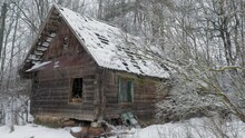 Belarus. Winter Countryside Landscape. Abandoned House
