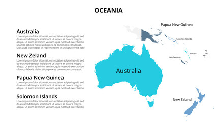  Oceania vector map infographic template divided by countries. Slide presentation