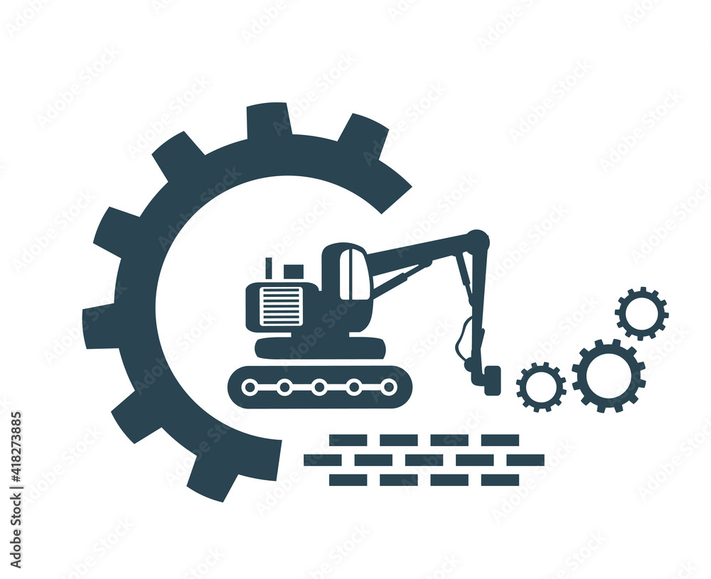 Tree Machine Operator Icon Vector illustration of a logo, an icon of a tractor, machinery ...