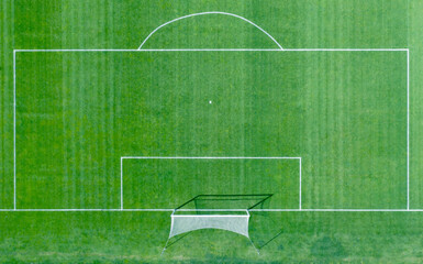 Soccer field with white markings. Top view.