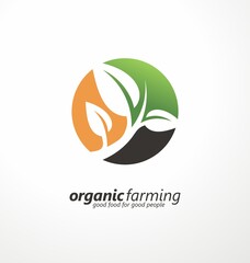 Sticker - Logo design layout with plant in negative space. Organic farming round symbol idea. Agriculture and bio food vector illustration.