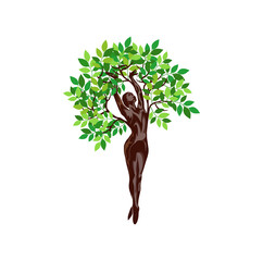 Sticker - dryad tree vector illustrations, human tree, woman monsters.