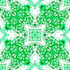 Wall Mural - Green seamless pattern. Amazing delicate soap bubbles. Lace hand drawn textile ornament. Kaleidoscop