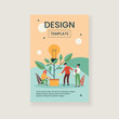 © Bro Vector - Business team watering innovation plant, growing tree with lightbulb. People having idea for eco future, environment, electricity. Flat vector illustration for teamwork, economy, climate concept