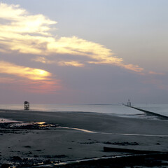 Poster - Beautiful view of Normandy beach at sunset in Calvados department, Normandy, France