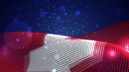 Wall Mural - Switzerland waving flag on blue background with bright flares, motion loop 