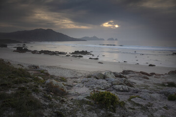 Poster - Mesmerizing shot of a beach under the cloudy sky near Cape Vilan in Camarinas, Galicia, Spain