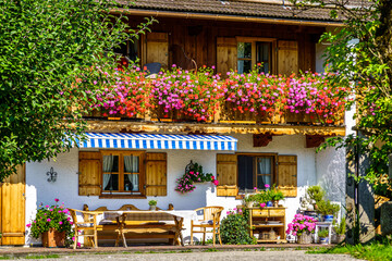 Poster - typical bavarian frontyard at a farmhouse near the alps